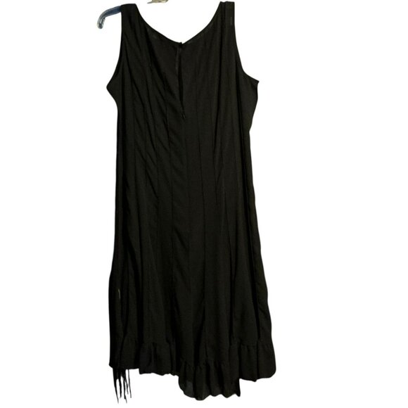Sandra Darren Sleeveless Flowy Dress Black Sheer Size 14 Ruffled Hem - Picture 5 of 5